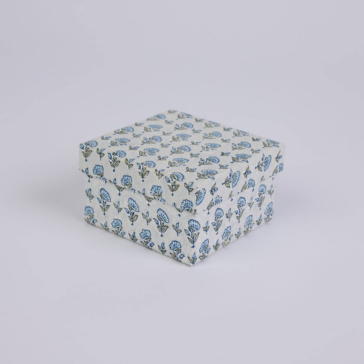 Block Printed Gift Boxes - Floral Blue Stone