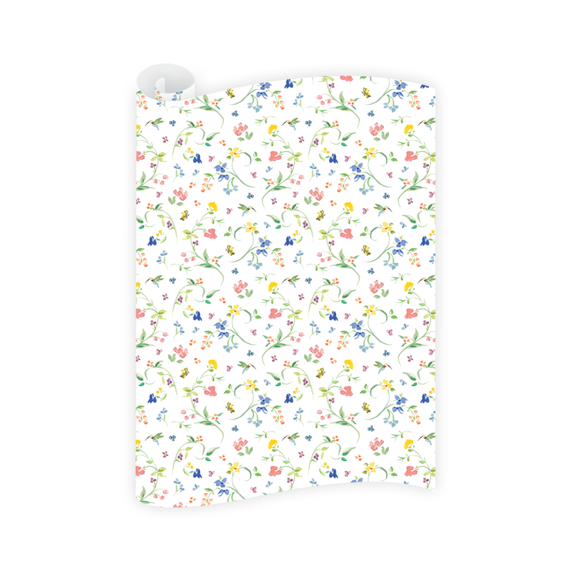 Floral patterned paper with colorful flowers on a white background