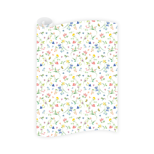 Floral patterned paper with colorful flowers on a white background
