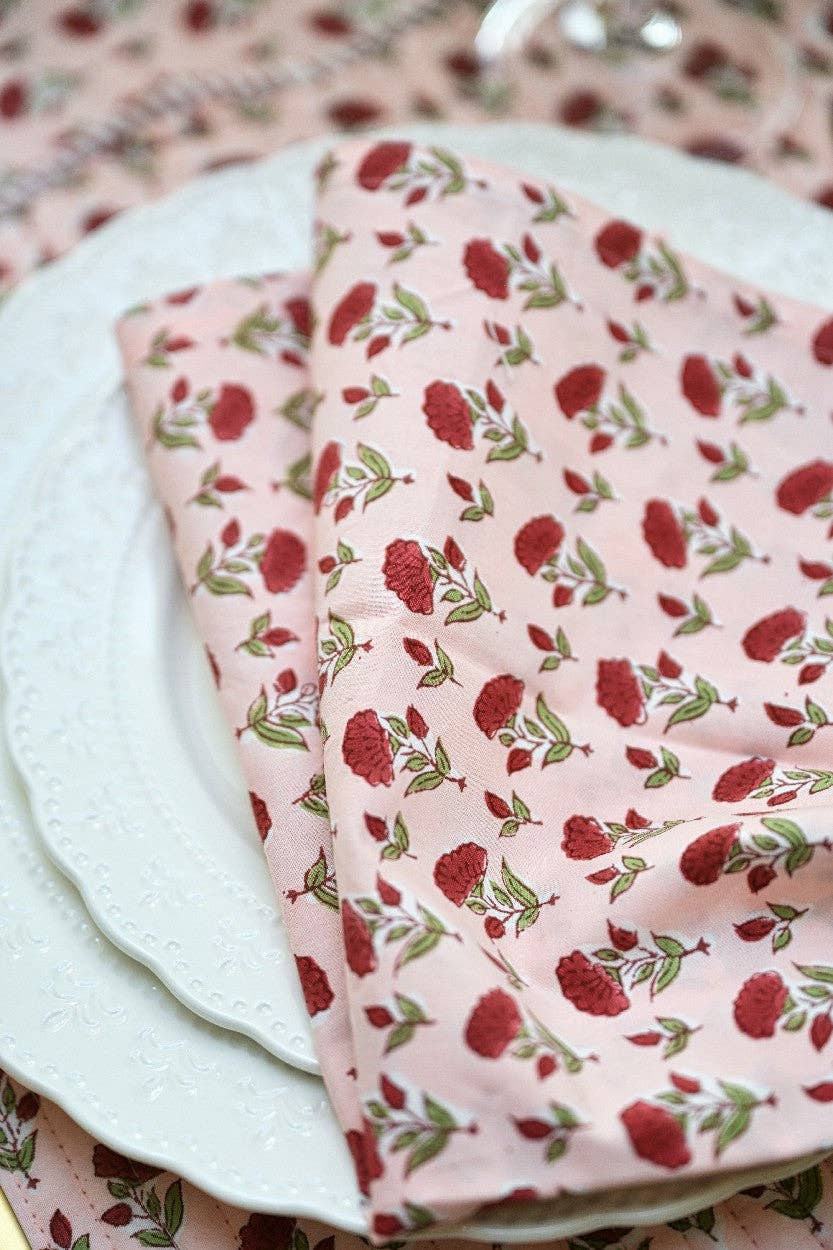 Block Printed Napkins Set of 4 - Ditsy Floral Scarlet