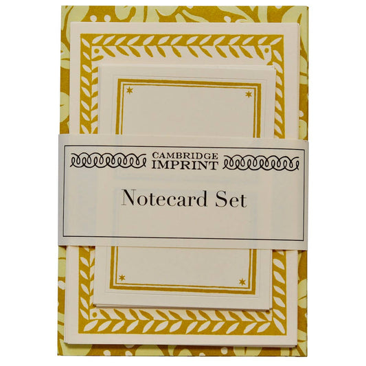 Cambridge Imprint notecard set with yellow and white design on a white background
