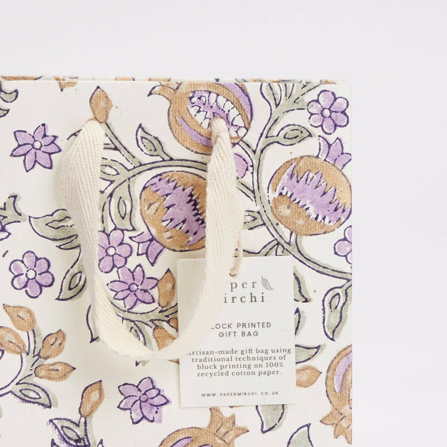 Lavender Small Hand Block Printed Gift Bag