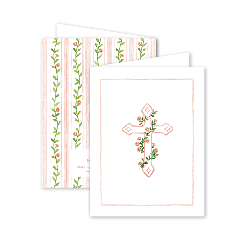 pink and greenery cross notecard