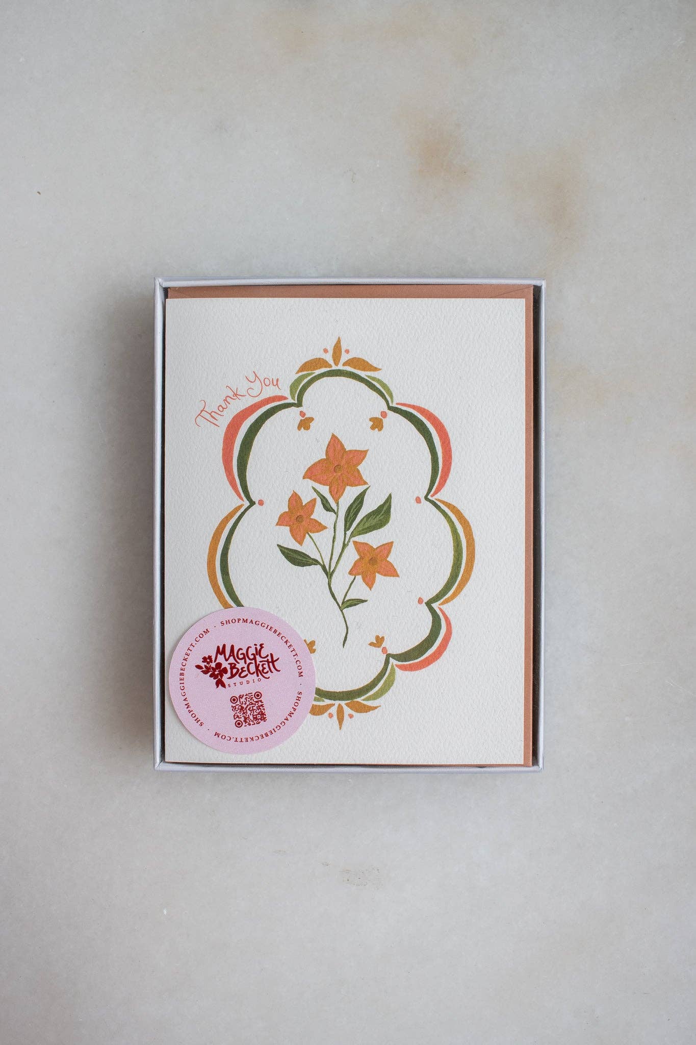 Orange Floral Thank You Cards