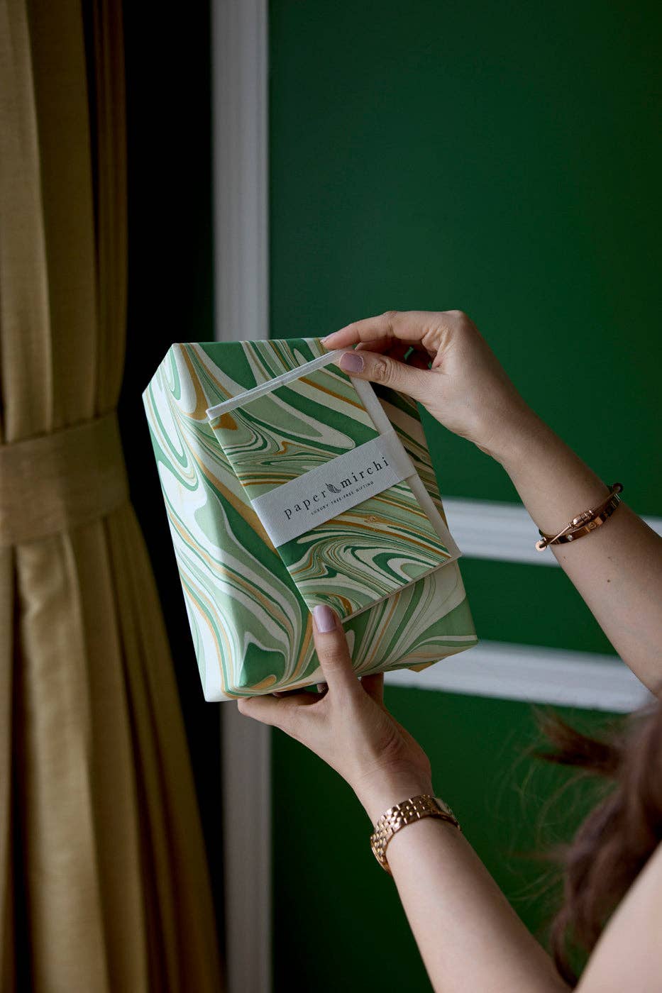 Waves Matcha Hand Marbled Wrapping Paper Sheet