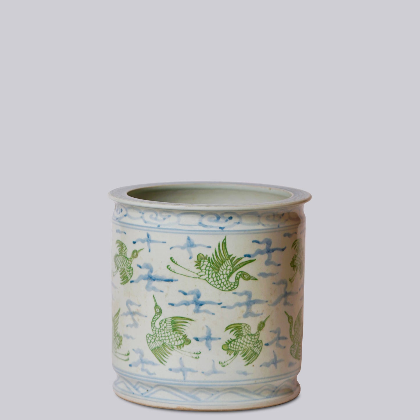 Cobalt Guild - Cranes and Clouds Green and Blue Porcelain Cachepot