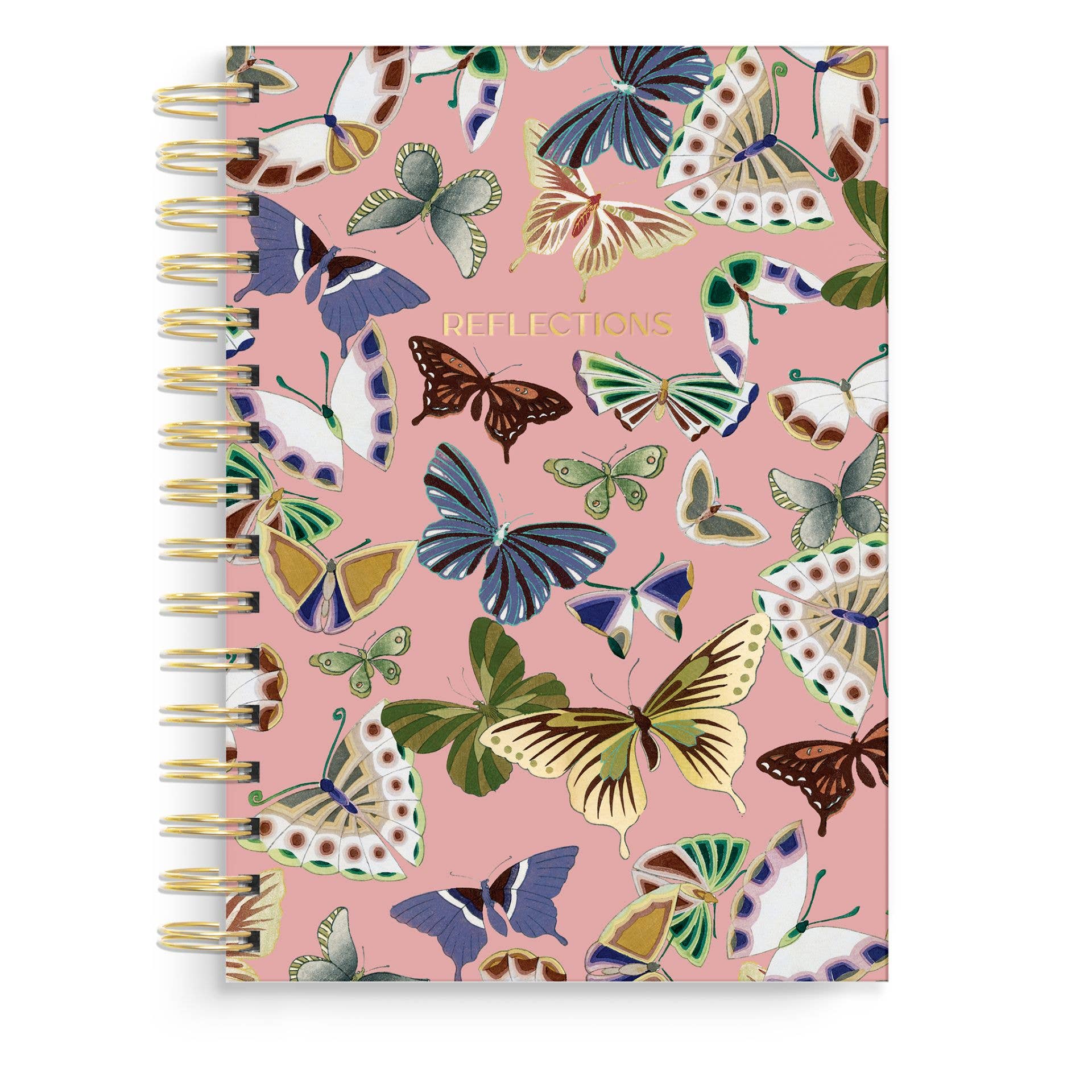 Notebook with butterfly design on a pink background