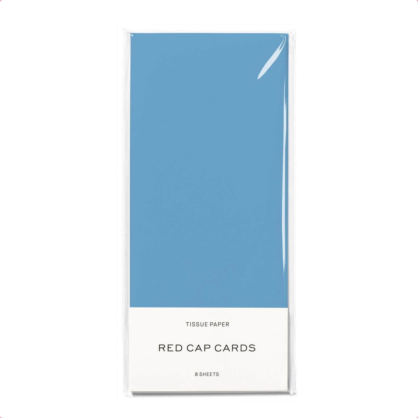 Blue tissue paper pack with 'Red Cap Cards' branding on a white background