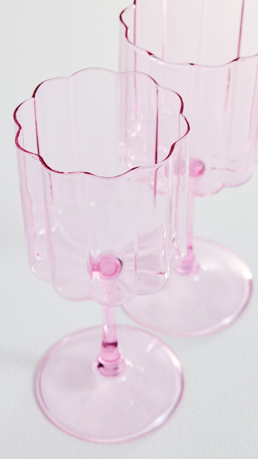 TWO x WAVE WINE GLASSES - PINK