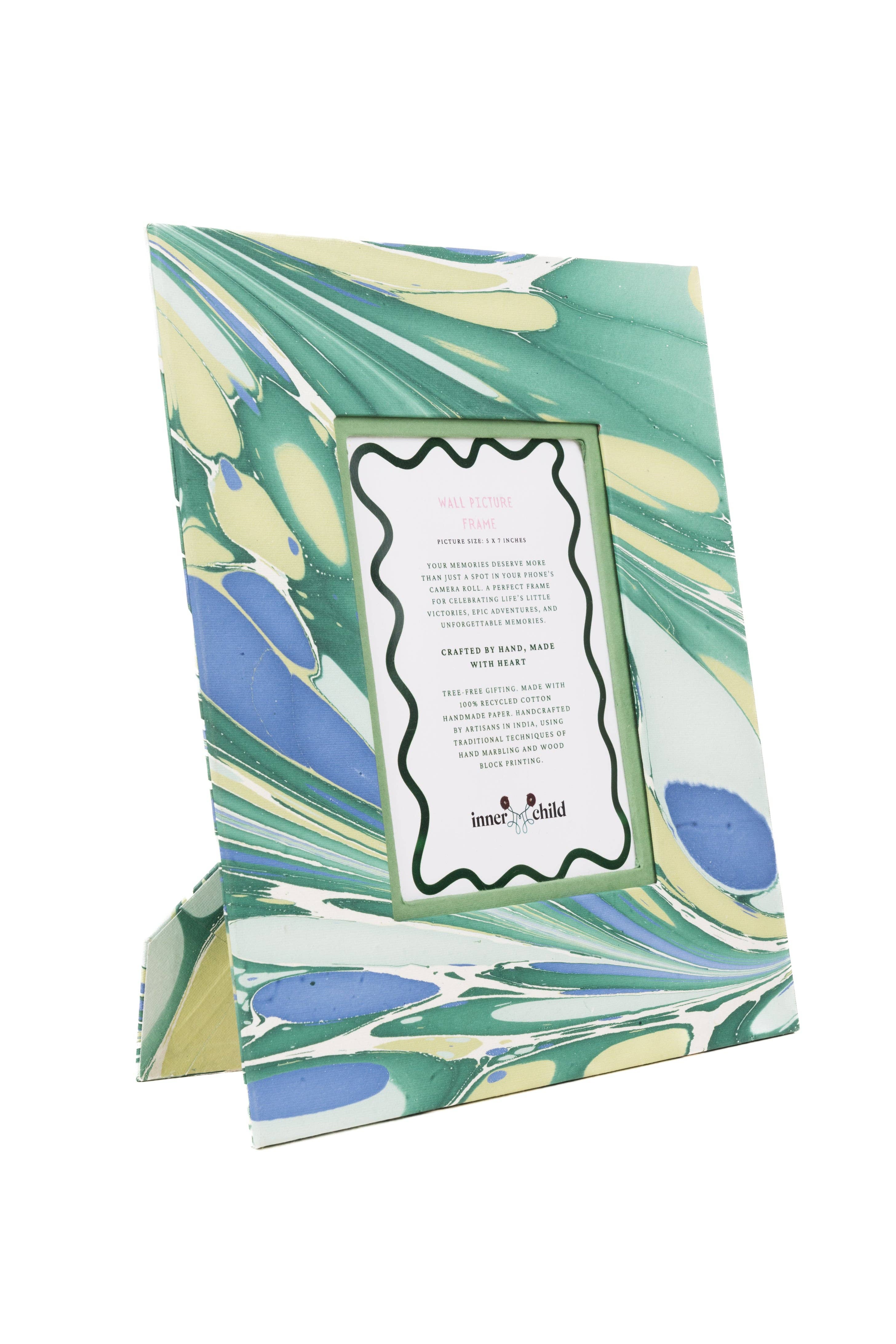 Hand-Marbled Large Wall Picture Frame in Green & Blue