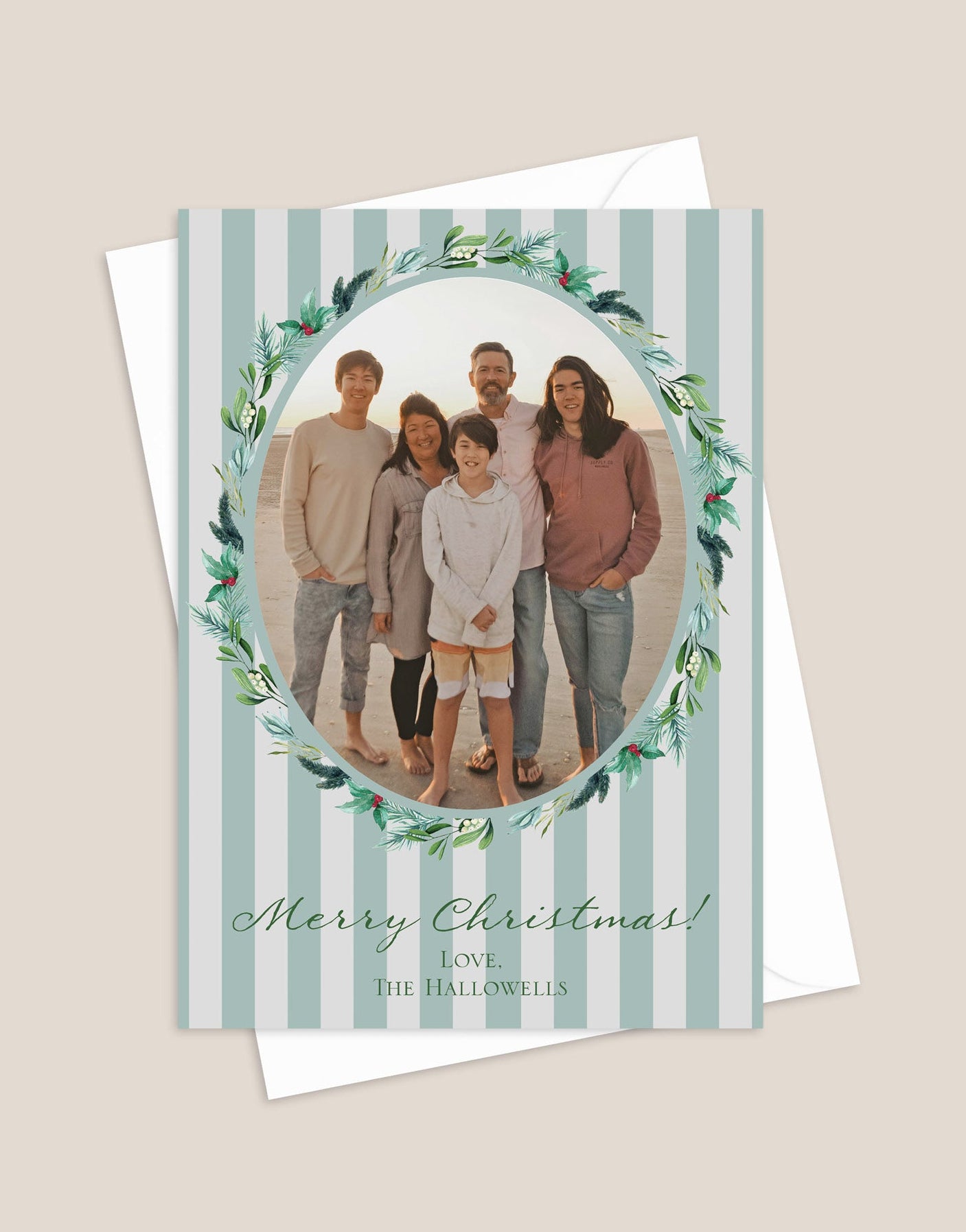 Greenery Portrait Stripe Christmas Card
