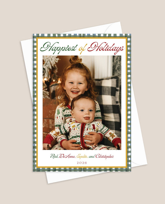 Happiest Holidays Gingham Christmas Card