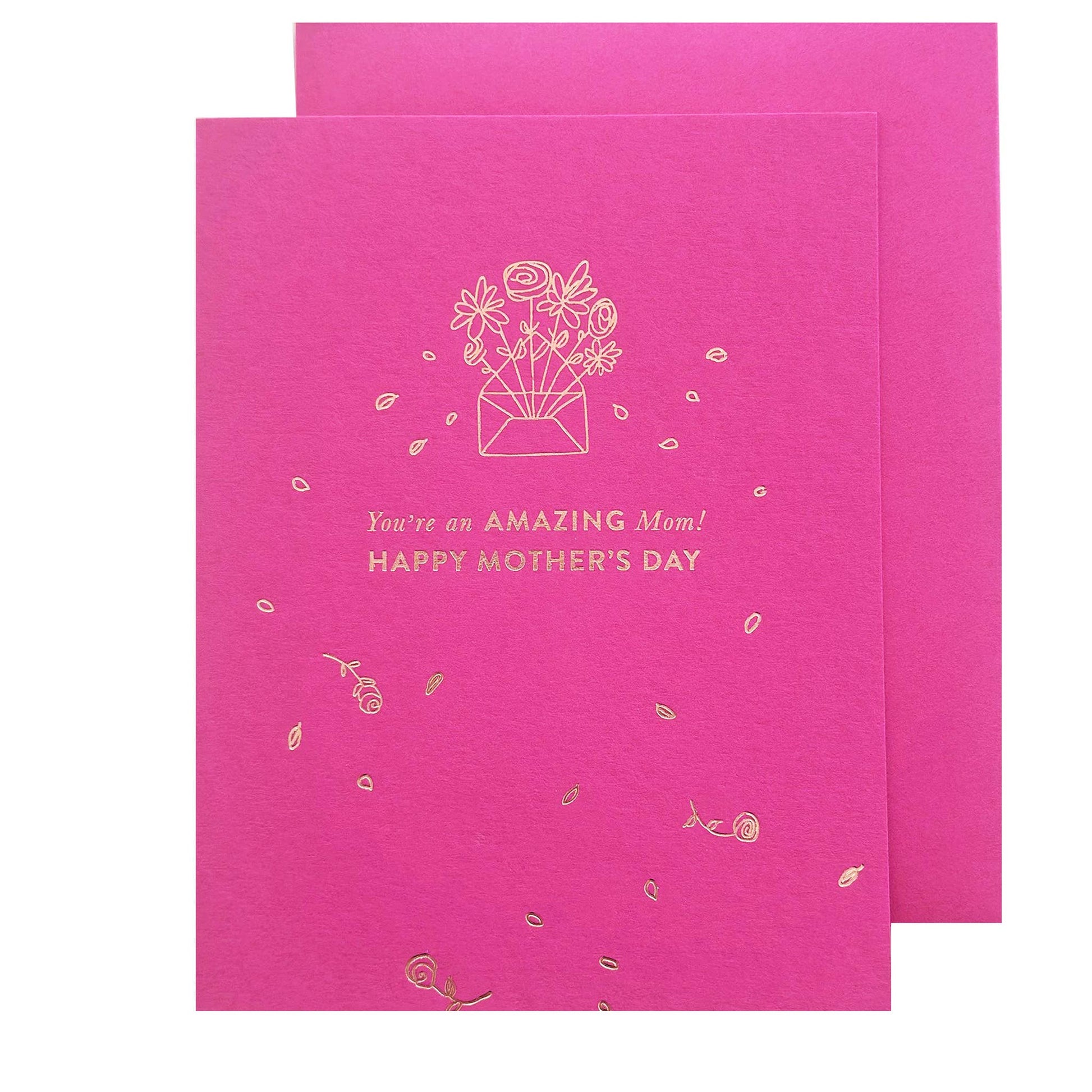 Two pink cards with floral design and text on a white background