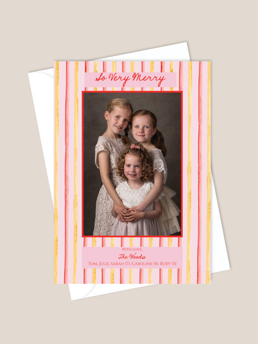 Holiday card with yellow and pinks