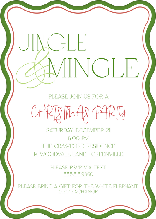 Double Thin Wave Border Holiday Invitation