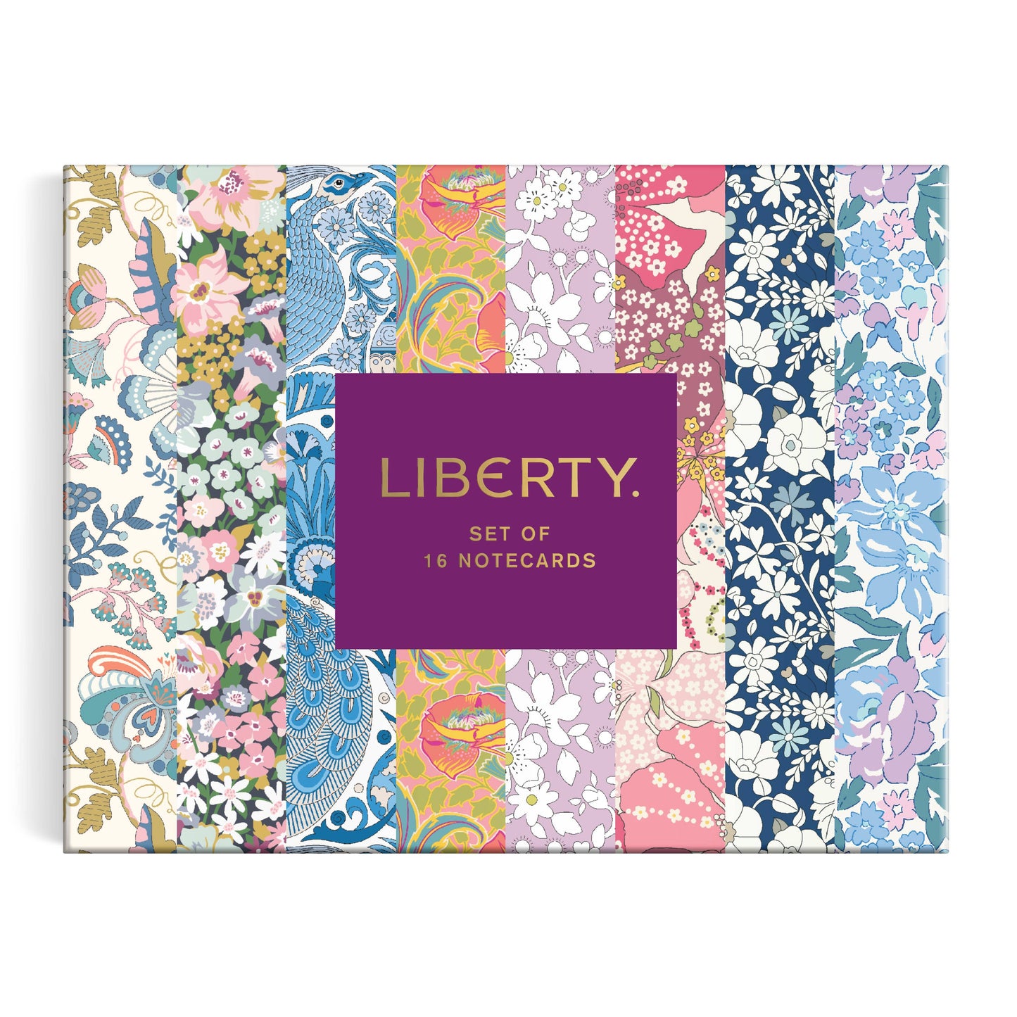 Set of 15 notecards with Liberty branding and colorful floral patterns.