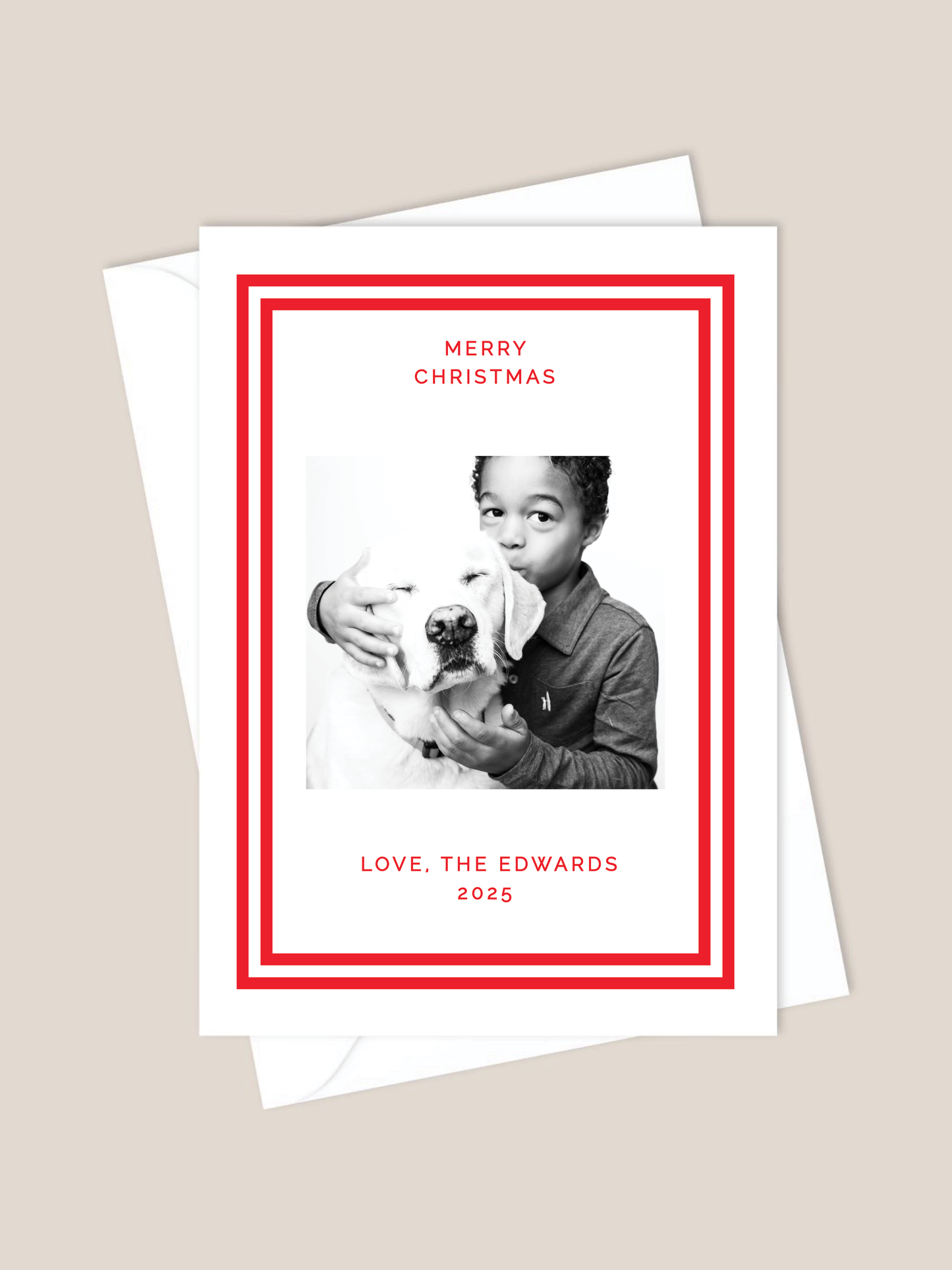Christmas card with red double border 