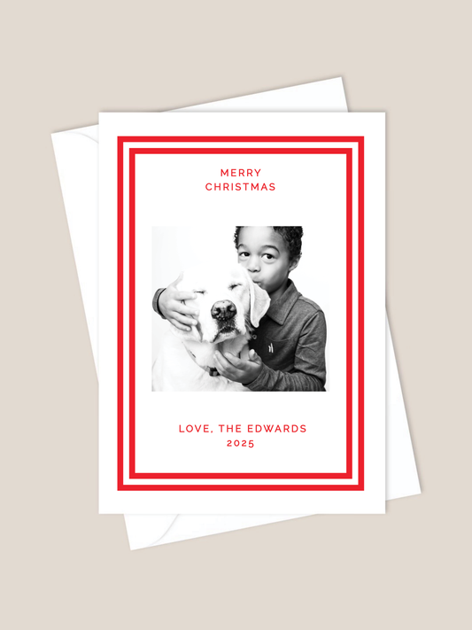 Christmas card with red double border 