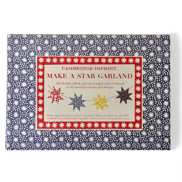 Cambridge Imprint star garland kit packaging with star designs on a blue background