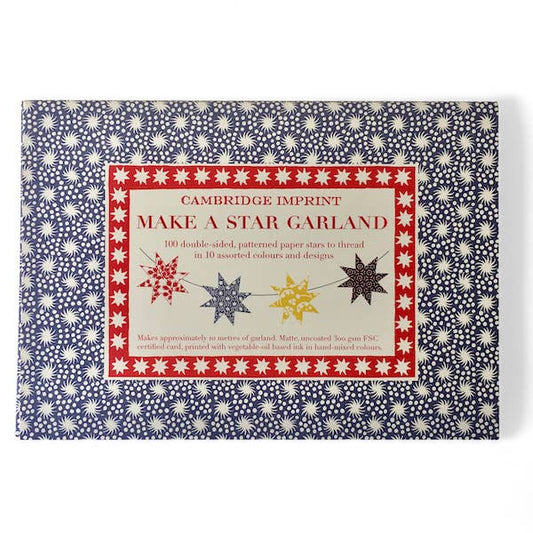 Cambridge Imprint star garland kit packaging with star designs on a blue background