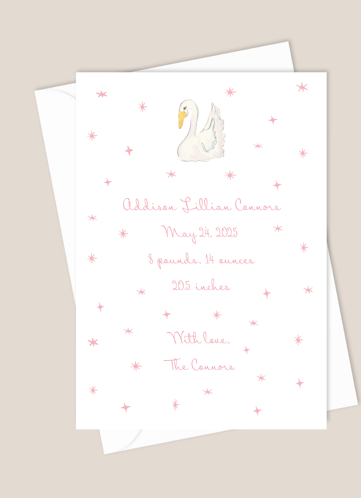 Pink Swan Baby Announcement