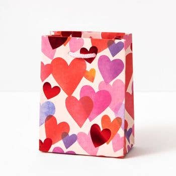 Watercolor Foil Hearts Gift Bag