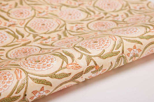Hand Block Printed Gift Wrap Sheets- Rajmala Coral