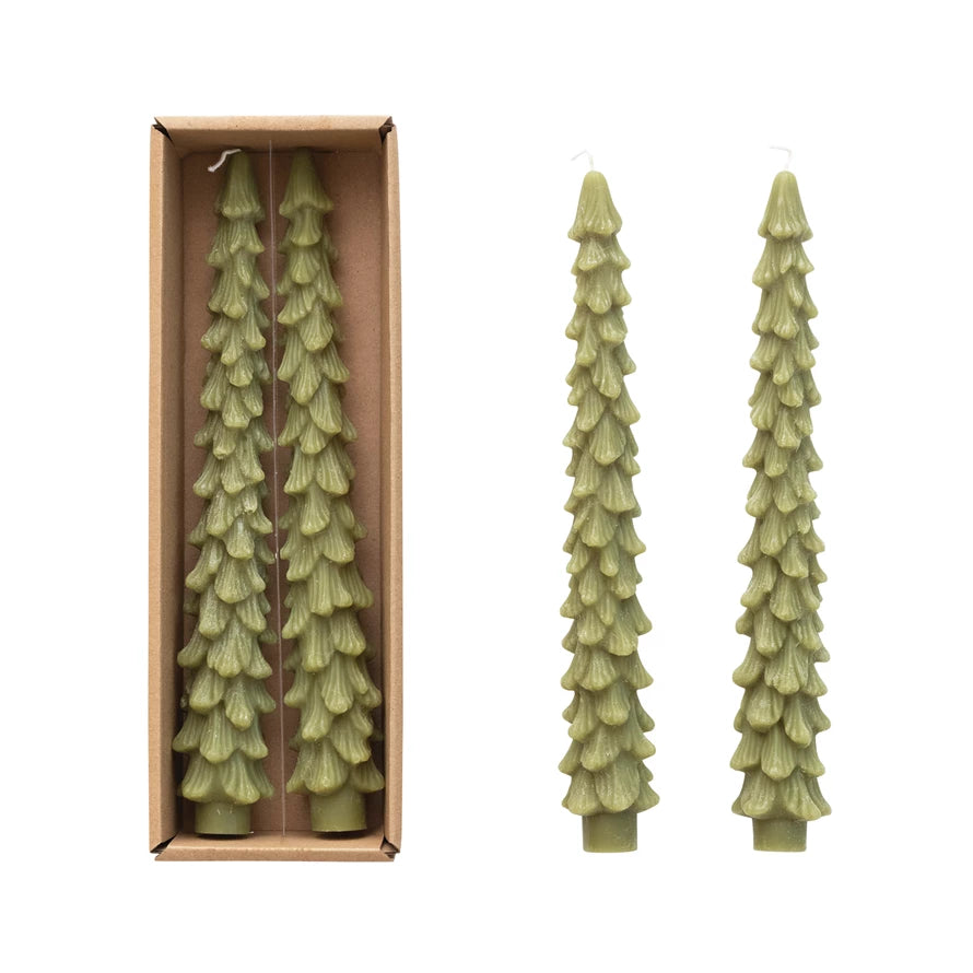 Cedar Green Unscented Tree Shaped Taper Candles